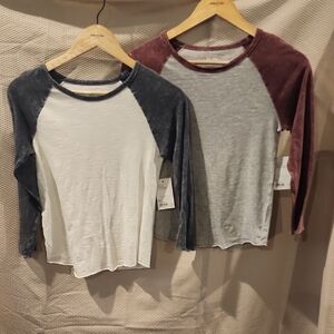 SO Raglan Long-Sleeve Tee - White with Blue Sleeves & Gray with Burgundy Sleeves